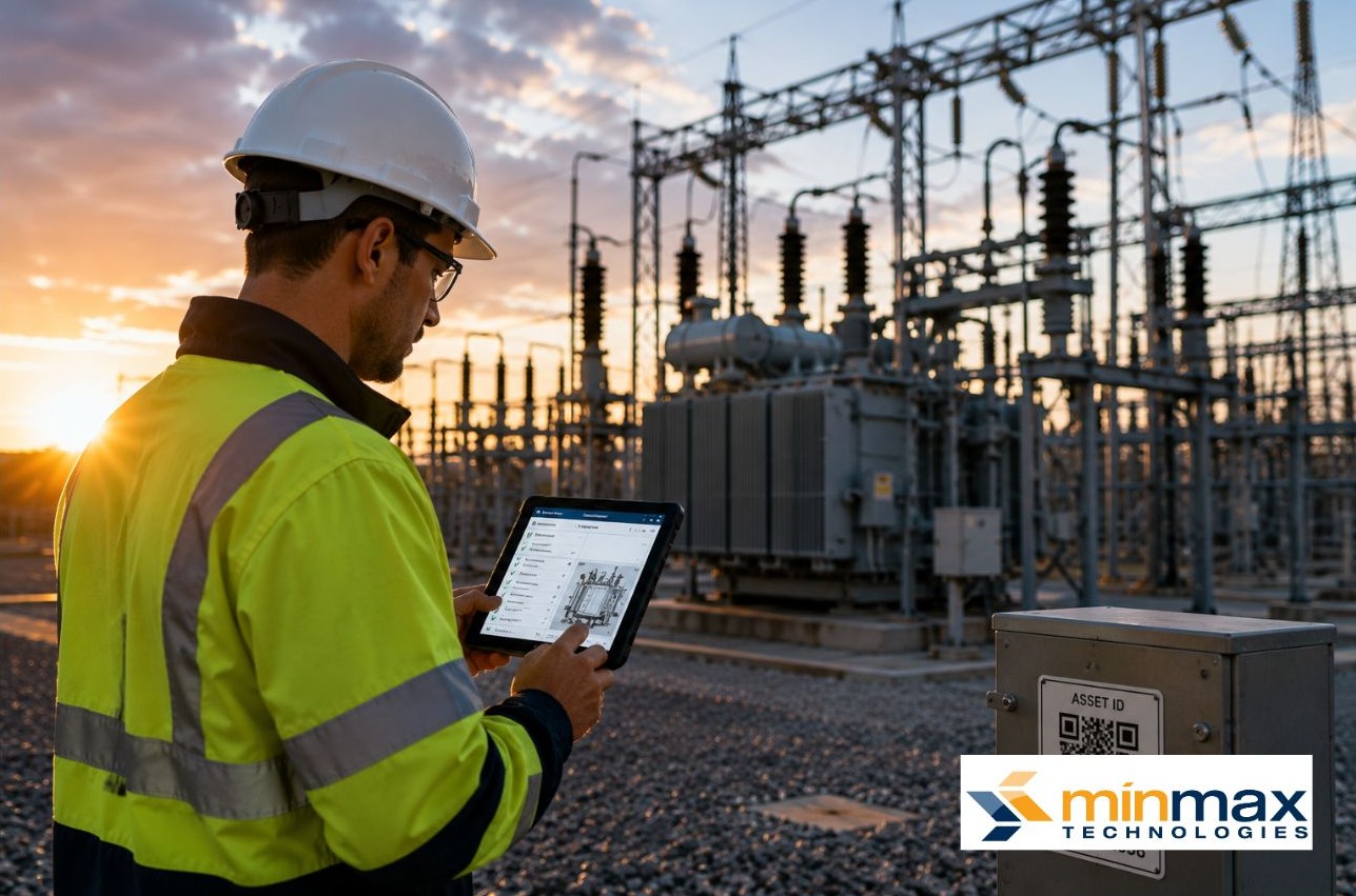 Utility field technician inspecting equipment on site